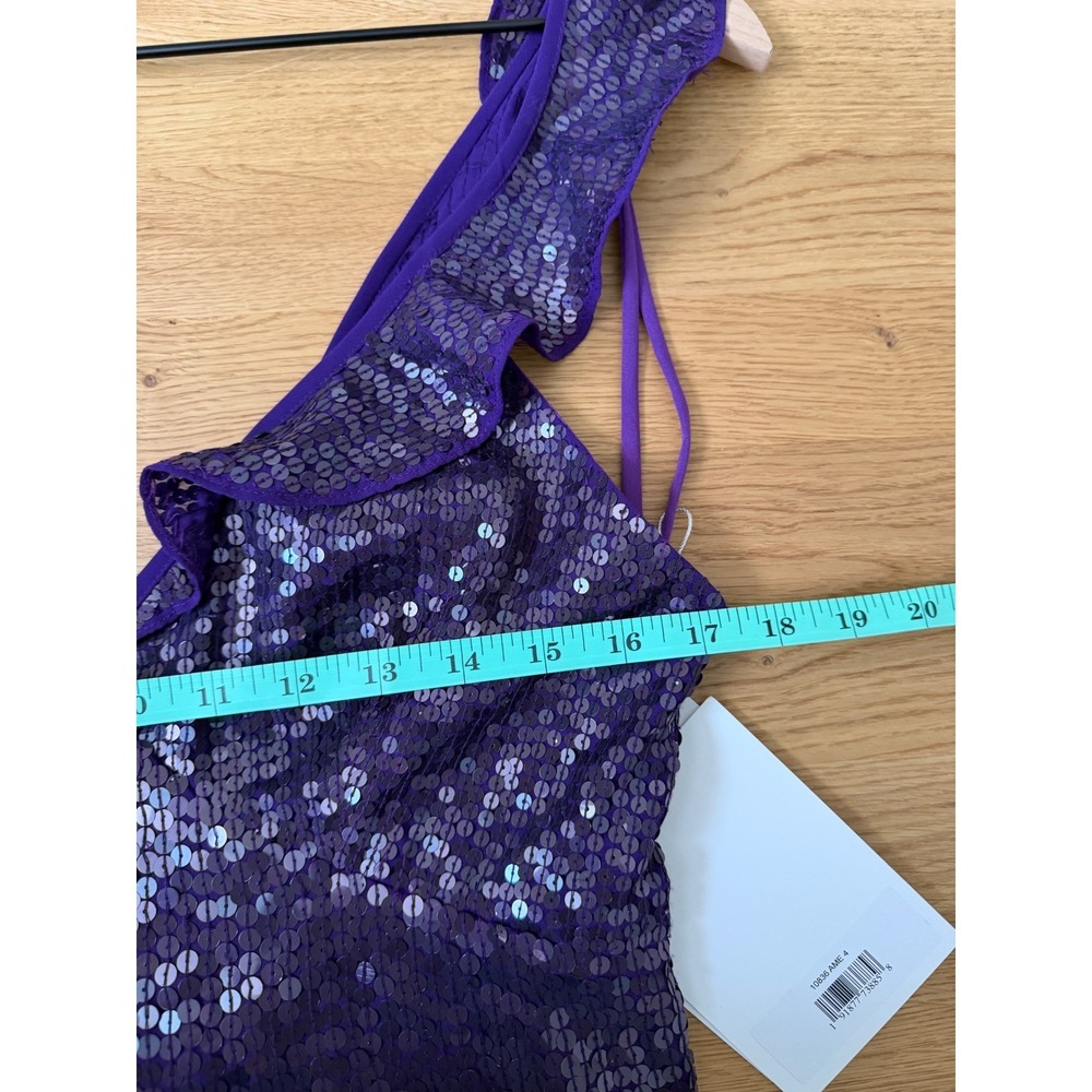 Mac Duggal Sequin V Neck Ruffle Dress Purple Size 4 Party Cocktail - Picture 7 of 8
